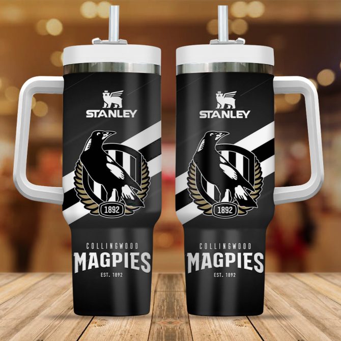 Collingwood Magpies Afl Custom Stanley Quencher 40Oz Stainless Steel Tumbler