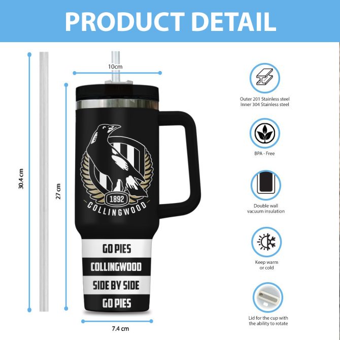 Collingwood Magpies Afl Custom Stanley Quencher 40Oz Stainless Steel Tumbler - Image 4