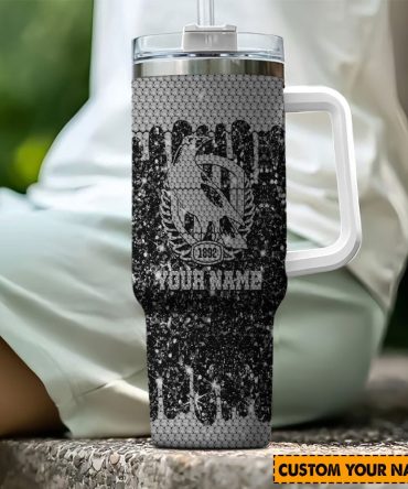Collingwood Magpies Afl Sports Glitter Custom Stanley Quencher 40Oz Stainless Steel Tumbler With Handle