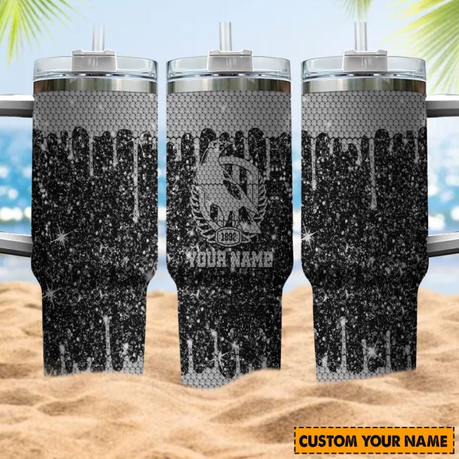 Collingwood Magpies Afl Sports Glitter Custom Stanley Quencher 40Oz Stainless Steel Tumbler With Handle - Image 4