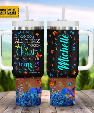 Colorful Butterfly Faith Custom Stanley Quencher 40Oz Stainless Steel Tumbler With Handle