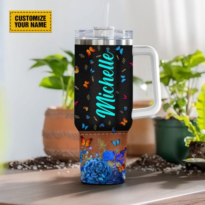 Colorful Butterfly Faith Custom Stanley Quencher 40Oz Stainless Steel Tumbler With Handle - Image 3