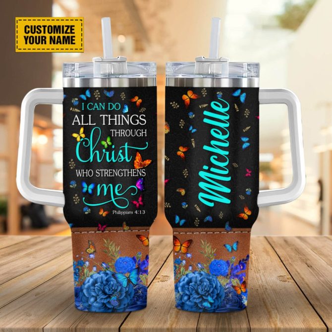 Colorful Butterfly Faith Custom Stanley Quencher 40Oz Stainless Steel Tumbler With Handle - Image 2