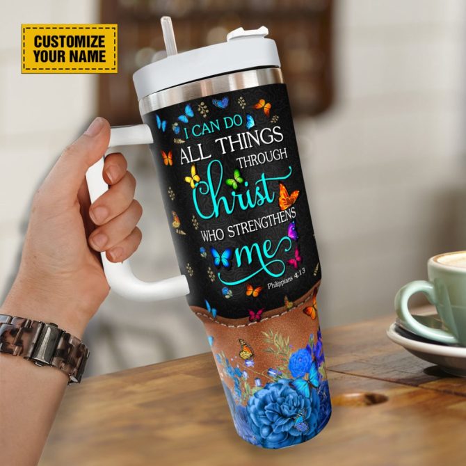 Colorful Butterfly Faith Custom Stanley Quencher 40Oz Stainless Steel Tumbler With Handle - Image 4