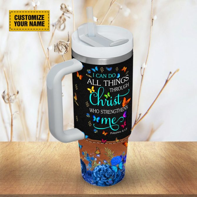 Colorful Butterfly Faith Custom Stanley Quencher 40Oz Stainless Steel Tumbler With Handle - Image 5