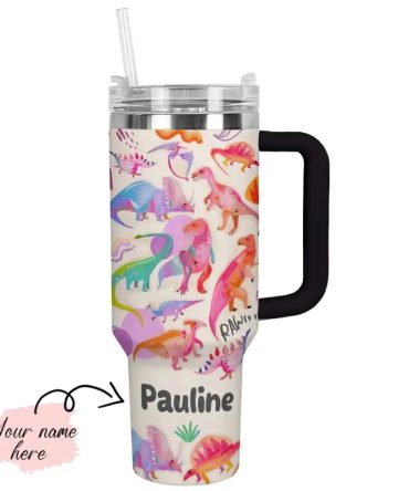 Colorful Dinosaurs Custom Stanley Quencher 40Oz Stainless Steel Tumbler With Handle