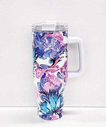 Colorful Flower Custom Stanley Quencher 40Oz Stainless Steel Tumbler With Handle