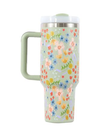 Colorful Flower Custom Stanley Quencher 40Oz Stainless Steel Tumbler With Handle