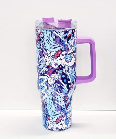 Colorful Flower Custom Stanley Quencher 40Oz Stainless Steel Tumbler With Handle