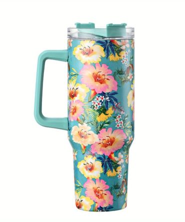Colorful Flower Custom Stanley Quencher 40Oz Stainless Steel Tumbler With Handle