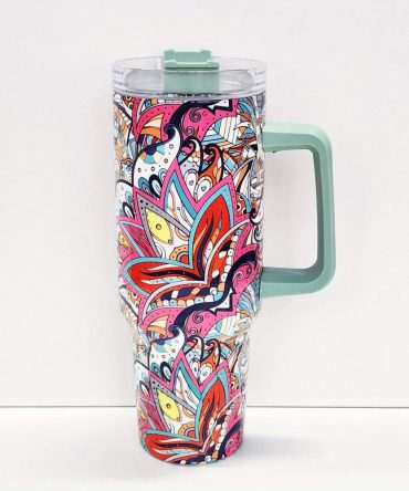 Colorful Flower Custom Stanley Quencher 40Oz Stainless Steel Tumbler With Handle