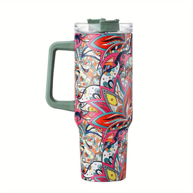 Colorful Flower Custom Stanley Quencher 40Oz Stainless Steel Tumbler With Handle - Image 2
