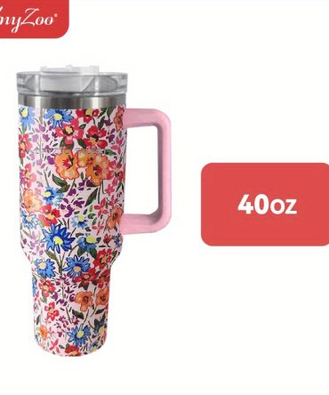 Colorful Flower Custom Stanley Quencher 40Oz Stainless Steel Tumbler With Handle