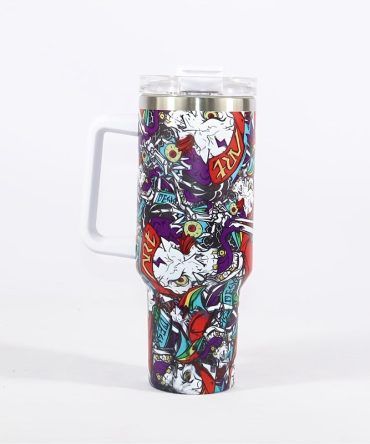 Colorful Graffiti Skull Custom Stanley Quencher 40Oz Stainless Steel Tumbler With Handle