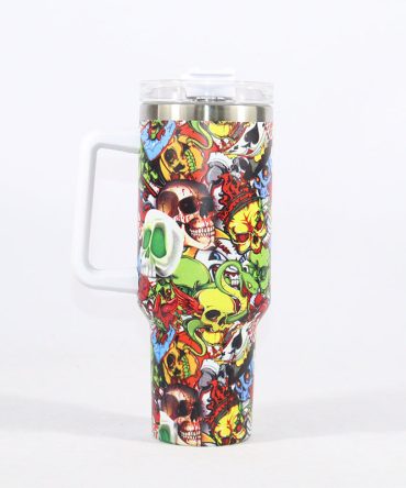 Colorful Graffiti Skull Custom Stanley Quencher 40Oz Stainless Steel Tumbler With Handle