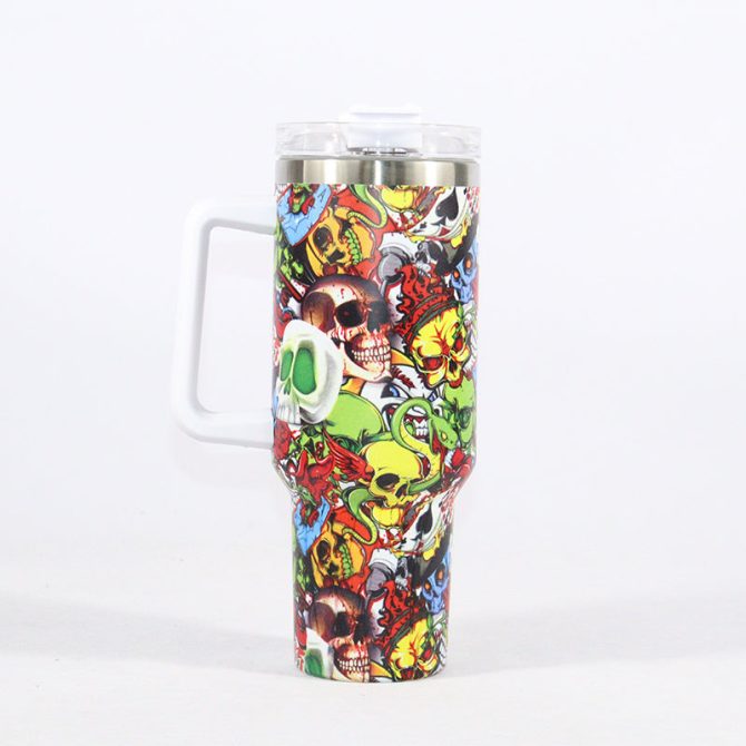 Colorful Graffiti Skull Custom Stanley Quencher 40Oz Stainless Steel Tumbler With Handle
