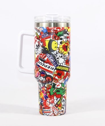 Colorful Graffiti Skull Custom Stanley Quencher 40Oz Stainless Steel Tumbler With Handle