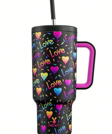 Colorful Heart Custom Stanley Quencher 40Oz Stainless Steel Tumbler With Handle