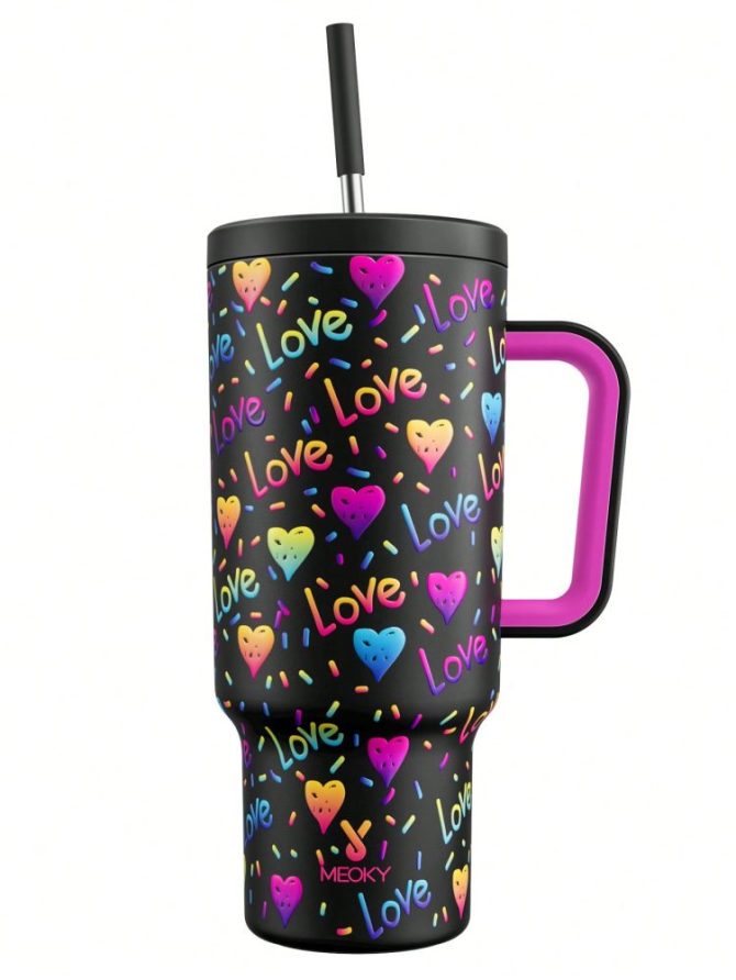 Colorful Heart Custom Stanley Quencher 40Oz Stainless Steel Tumbler With Handle
