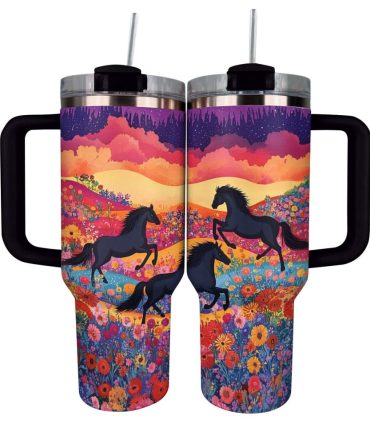 Colorful Horses Custom Stanley Quencher 40Oz Stainless Steel Tumbler With Handle