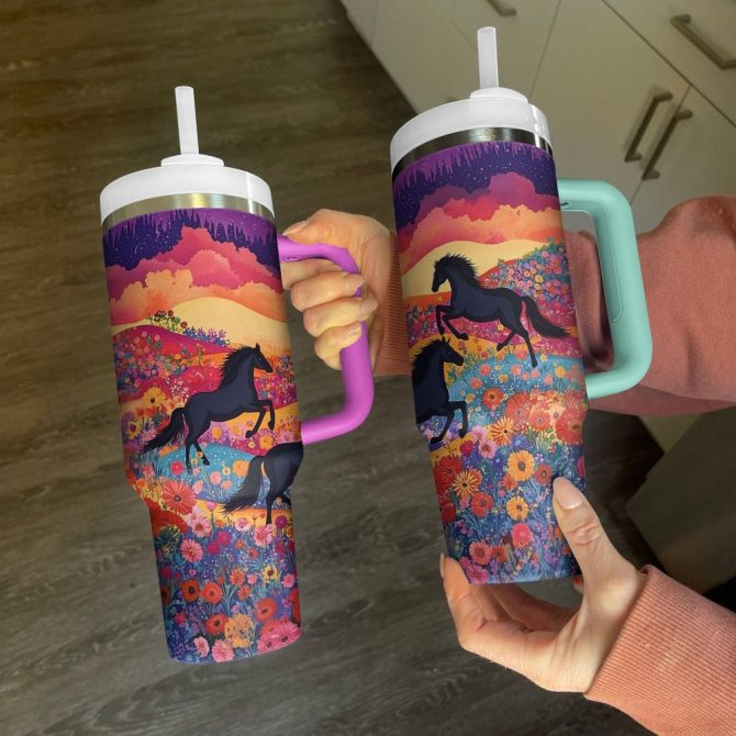 Colorful Horses Custom Stanley Quencher 40Oz Stainless Steel Tumbler With Handle - Image 4
