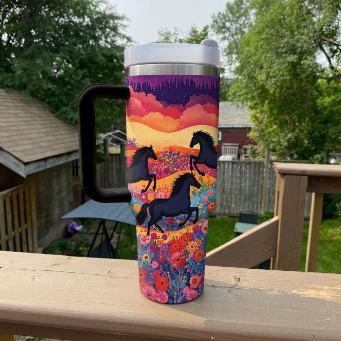 Colorful Horses Custom Stanley Quencher 40Oz Stainless Steel Tumbler With Handle - Image 3