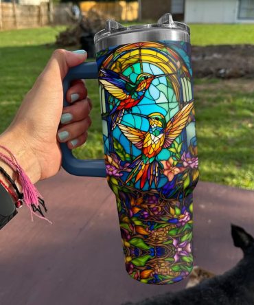 Colorful Hummingbird Custom Stanley Quencher 40Oz Stainless Steel Tumbler With Handle