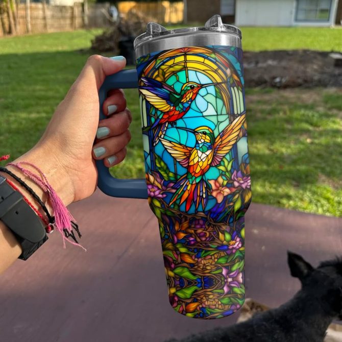 Colorful Hummingbird Custom Stanley Quencher 40Oz Stainless Steel Tumbler With Handle