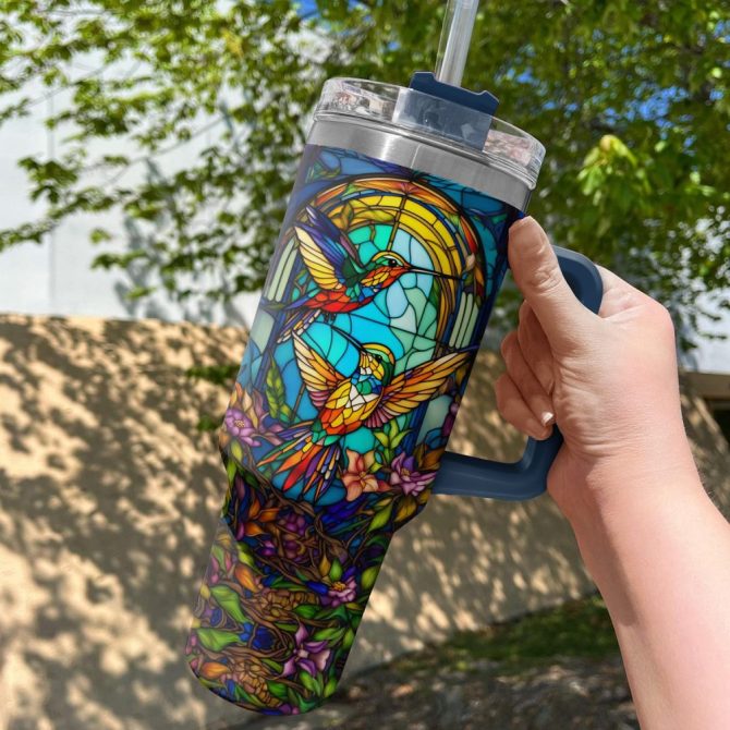 Colorful Hummingbird Custom Stanley Quencher 40Oz Stainless Steel Tumbler With Handle - Image 2