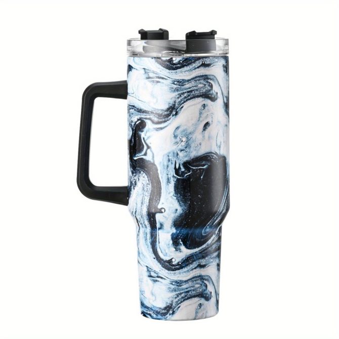 Colorful Marble Custom Stanley Quencher 40Oz Stainless Steel Tumbler With Handle