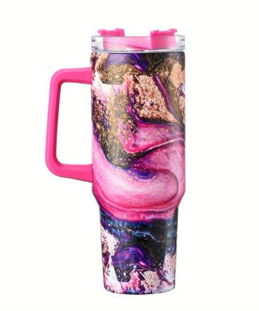 Colorful Marble Custom Stanley Quencher 40Oz Stainless Steel Tumbler With Handle