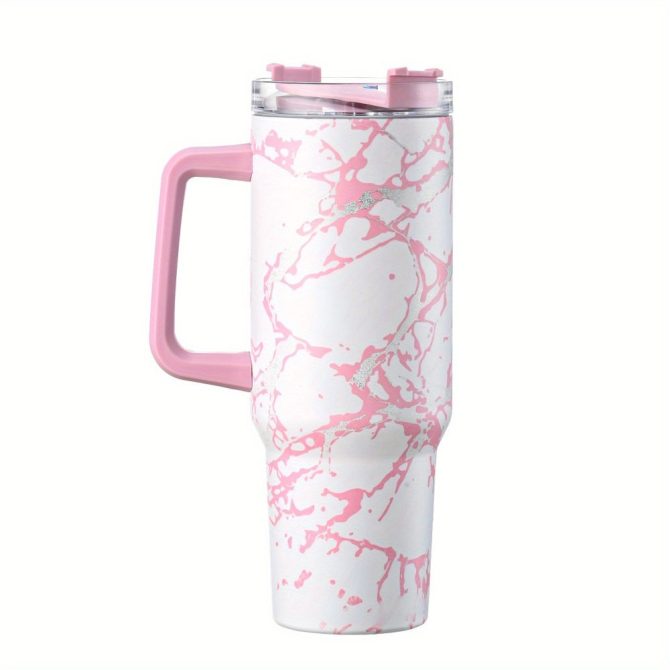 Colorful Marble Custom Stanley Quencher 40Oz Stainless Steel Tumbler With Handle