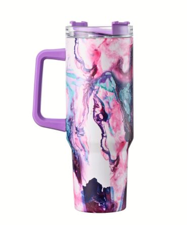 Colorful Marble Custom Stanley Quencher 40Oz Stainless Steel Tumbler With Handle