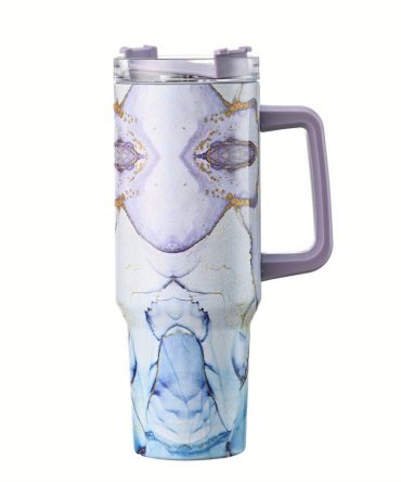Colorful Marble Custom Stanley Quencher 40Oz Stainless Steel Tumbler With Handle