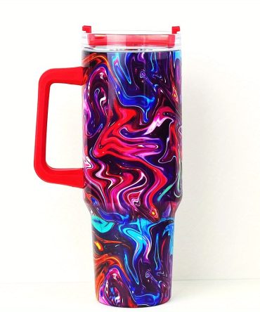 Colorful Marble Custom Stanley Quencher 40Oz Stainless Steel Tumbler With Handle