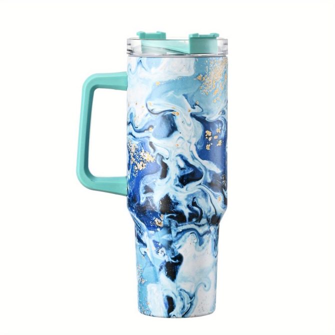 Colorful Marble Custom Stanley Quencher 40Oz Stainless Steel Tumbler With Handle