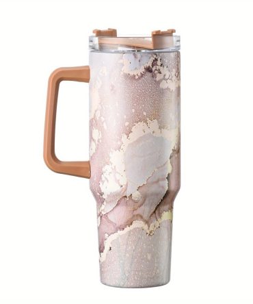 Colorful Marble Custom Stanley Quencher 40Oz Stainless Steel Tumbler With Handle