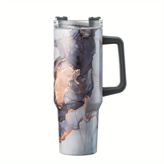 Colorful Marble Custom Stanley Quencher 40Oz Stainless Steel Tumbler With Handle