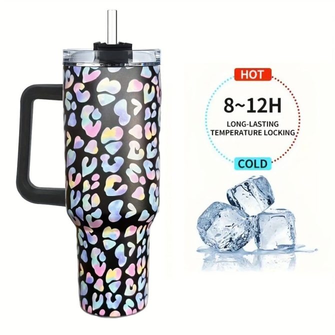 Colorful Panther Custom Stanley Quencher 40Oz Stainless Steel Tumbler With Handle