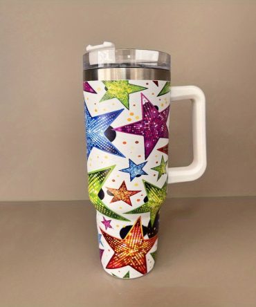 Colorful Star Custom Stanley Quencher 40Oz Stainless Steel Tumbler With Handle