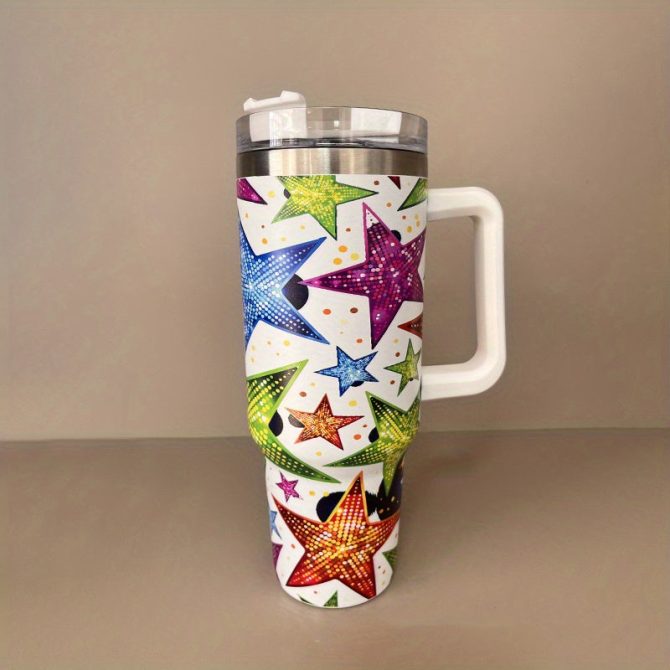 Colorful Star Custom Stanley Quencher 40Oz Stainless Steel Tumbler With Handle
