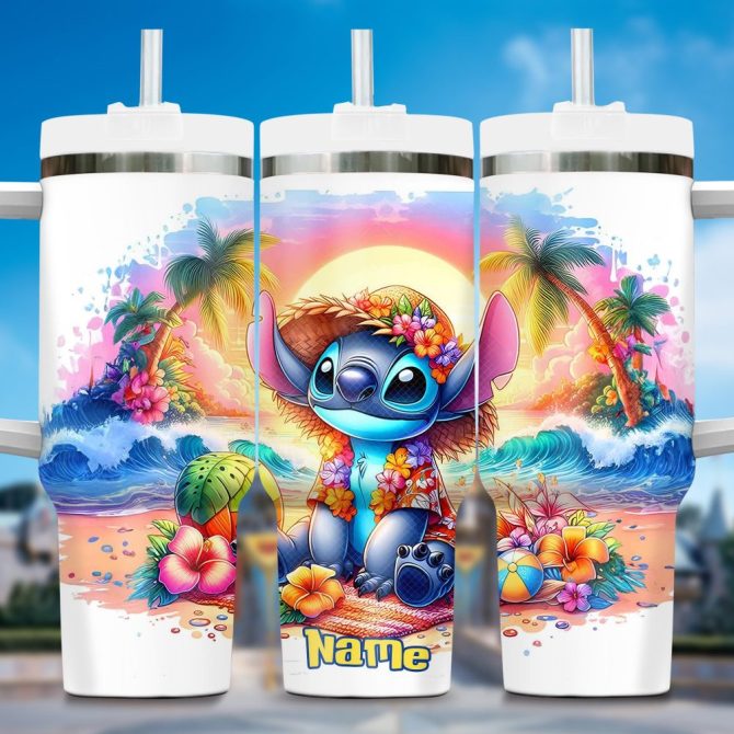 Colorful Stitch Summer Cartoon Custom Stanley Quencher 40Oz Stainless Steel Tumbler With Handle