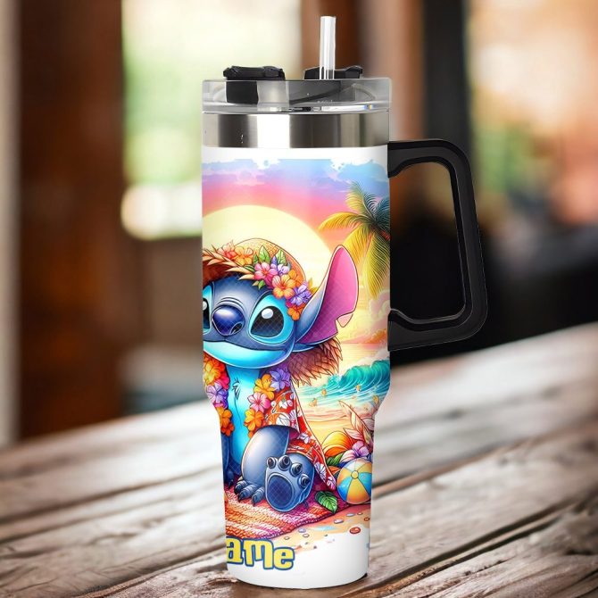 Colorful Stitch Summer Cartoon Custom Stanley Quencher 40Oz Stainless Steel Tumbler With Handle - Image 3