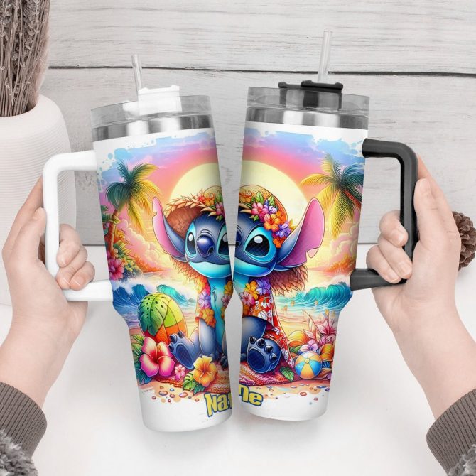 Colorful Stitch Summer Cartoon Custom Stanley Quencher 40Oz Stainless Steel Tumbler With Handle - Image 4
