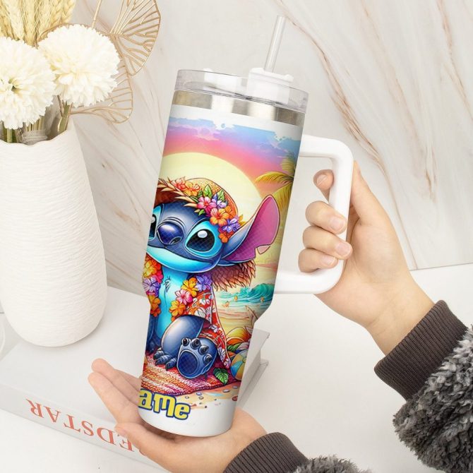 Colorful Stitch Summer Cartoon Custom Stanley Quencher 40Oz Stainless Steel Tumbler With Handle - Image 2