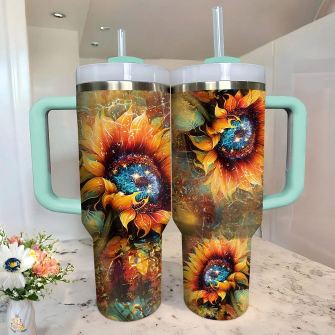 Colorful Sunflower Custom Stanley Quencher 40Oz Stainless Steel Tumbler With Handle - Image 2