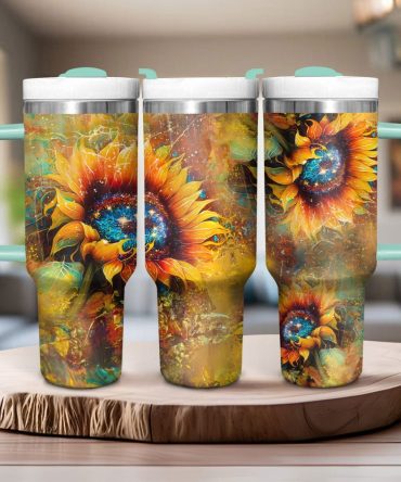 Colorful Sunflower Custom Stanley Quencher 40Oz Stainless Steel Tumbler With Handle