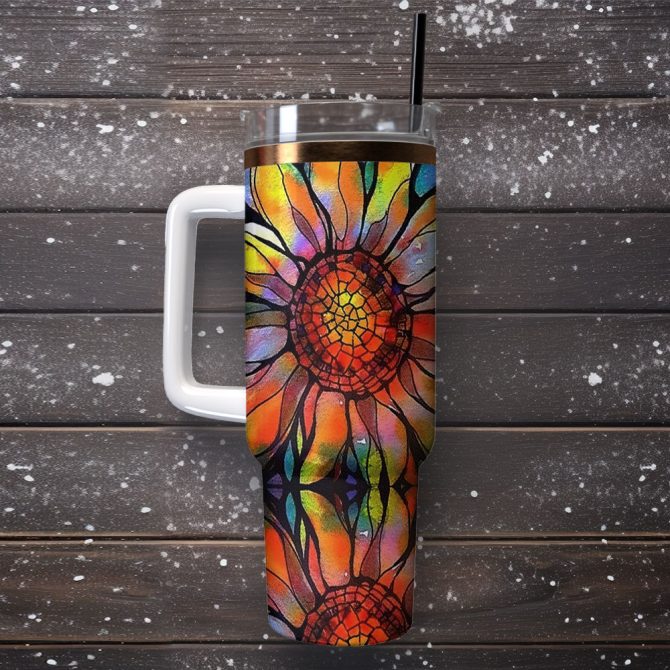 Colorful Sunflowers Custom Stanley Quencher 40Oz Stainless Steel Tumbler With Handle - Image 2