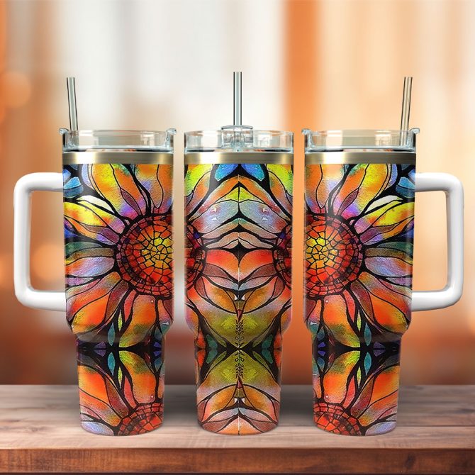 Colorful Sunflowers Custom Stanley Quencher 40Oz Stainless Steel Tumbler With Handle