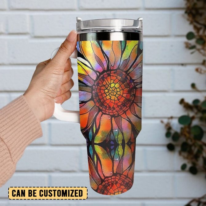 Colorful Sunflowers Custom Stanley Quencher 40Oz Stainless Steel Tumbler With Handle - Image 3